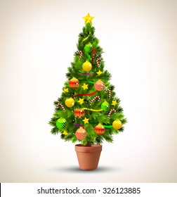 Vector illustration of decorated Christmas tree