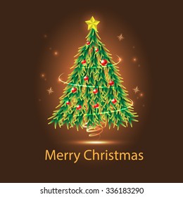vector illustration of decorated Christmas tree