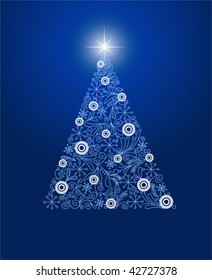 Ilustración vectorial del árbol de Navidad decorado con lugar para copiar\espacio