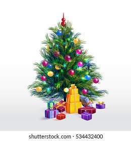 Vector illustration of decorated Christmas tree