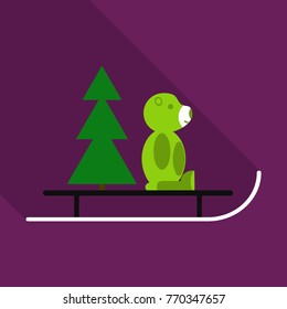 vector illustration of decorated Christmas tree on the sledging near bear