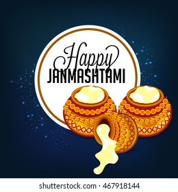 Vector illustration of a Decorated Dahi Handi With stylish text for Happy Krishna Janmashtami.