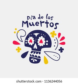 Vector illustration of an decorated Day of the Dead (Dia de los Muertos) mexican sugar skull, or calavera. Halloween poster background, greeting card or t-shirt design.