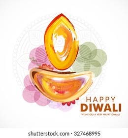 Vector illustration of decorated Diwali diya on colorful background.