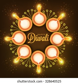 Vector illustration of decorated Diwali diya on colourful Background.