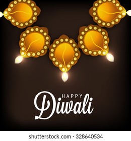 Vector illustration of decorated Diwali diya on colourful Background.
