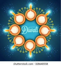 Vector illustration of decorated Diwali diya on colourful Background.