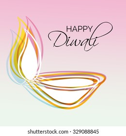 Vector illustration of decorated Diwali diya on colorful background.