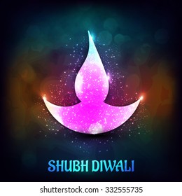 Vector illustration of decorated Diwali diya on colorful background.