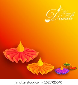 vector illustration of Decorated Diya for Happy Diwali festival holiday celebration of India greeting background