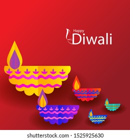 vector illustration of Decorated Diya for Happy Diwali festival holiday celebration of India greeting background