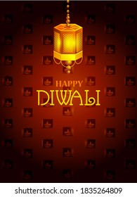 vector illustration of Decorated Diya for Happy Diwali festival holiday celebration of India greeting background