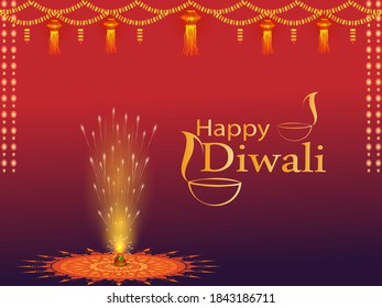vector illustration of Decorated Diya for Happy Diwali festival holiday celebration of India greeting background