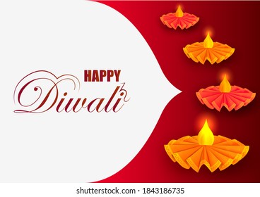 vector illustration of Decorated Diya for Happy Diwali festival holiday celebration of India greeting background