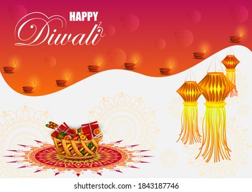 vector illustration of Decorated Diya for Happy Diwali festival holiday celebration of India greeting background