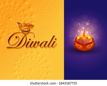 vector illustration of Decorated Diya for Happy Diwali festival holiday celebration of India greeting background