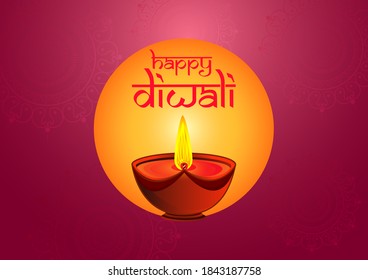vector illustration of Decorated Diya for Happy Diwali festival holiday celebration of India greeting background