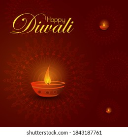 vector illustration of Decorated Diya for Happy Diwali festival holiday celebration of India greeting background