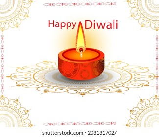 vector illustration of Decorated Diya for Happy Diwali festival holiday celebration of India greeting background