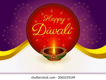 vector illustration of Decorated Diya for Happy Diwali festival holiday celebration of India greeting background