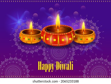 ilustración vectorial de Diya Decorada para Feliz Diwali fiesta de celebración de India de bienvenida