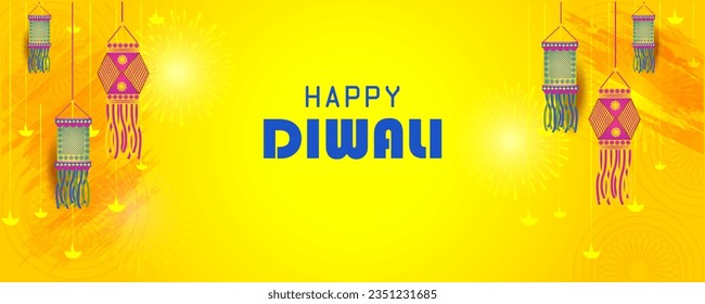 vector illustration of Decorated Diya for Happy Diwali festival holiday celebration of India greeting background