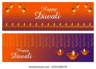 vector illustration of Decorated Diya for Happy Diwali festival holiday celebration of India greeting background