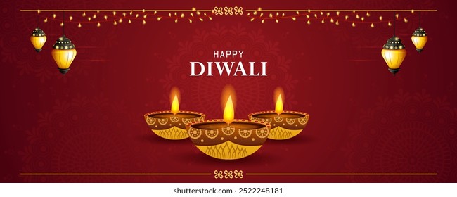Ilustración vectorial de Diya decorado para la celebración de vacaciones del festival de Diwali feliz de fondo de saludo de la India