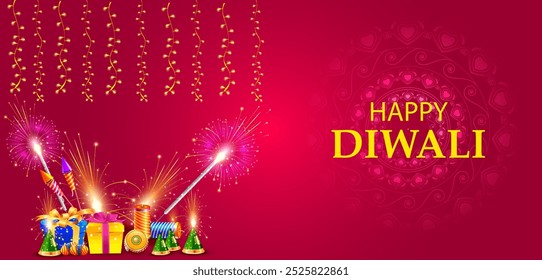 vector illustration of Decorated Diya for Happy Diwali festival holiday celebration of India greeting background