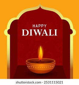 vector illustration of Decorated Diya for Happy Diwali festival holiday celebration of India greeting background