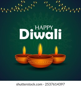 ilustração vetorial de Diya decorado para feliz Diwali festival celebração de férias da Índia saudação fundo
