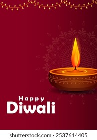 vector illustration of Decorated Diya for Happy Diwali festival holiday celebration of India greeting background