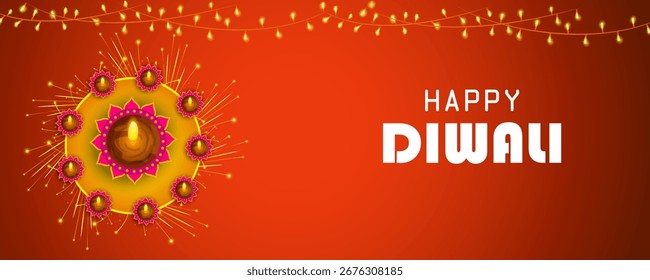 Vektorgrafik von Dekorierte Diya für Happy Diwali Festival Feiertag Feier von Indien Grußhintergrund