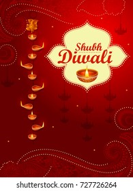 vector illustration of Decorated Diya for Happy Diwali festival holiday celebration of India greeting background