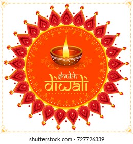 vector illustration of Decorated Diya for Happy Diwali festival holiday celebration of India greeting background