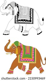 Ilustración vectorial del fondo blanco del elefante decorado adecuado para imprimir paneles de paredes, tarjetas de invitación y textiles