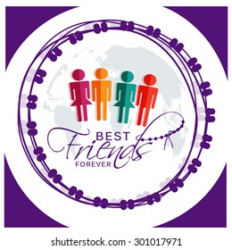  Vector Illustration Decorated frame with colourful text for friendship day.