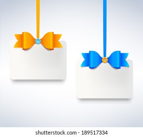 Vector illustration of decorated gift card with ribbons and bow