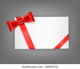 Vector illustration of decorated gift card with red ribbons and bow