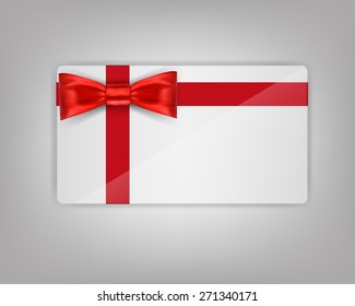 Vector illustration of decorated gift card with red ribbons and bow