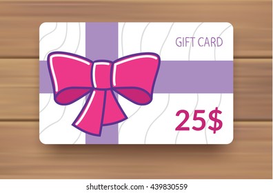 Vector Illustration Of Decorated Gift Card With Ribbons And Bow
