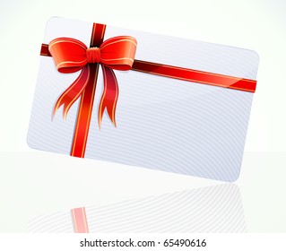 Vector illustration of decorated gift card with red ribbons and bow