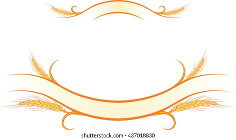 Vector illustration decorated gold ribbons with ripe wheat ears.