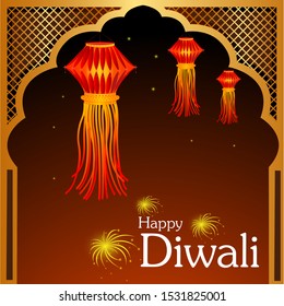 vector illustration of Decorated hanging Kandil lantern for Happy Diwali festival holiday celebration of India greeting background