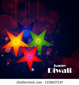 vector illustration of Decorated hanging lamp for Happy Diwali festival holiday celebration of India greeting background