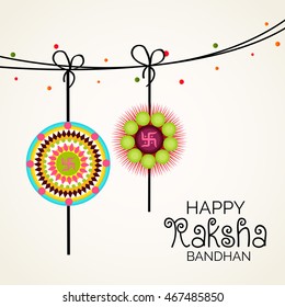 Vector illustration of a Decorated Hanging Rakhi background for indian festival of raksha bandhan celebration.