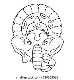 Vector illustration of a decorated indian elephant. Icon ethnic image. Binary monochrome black and white.