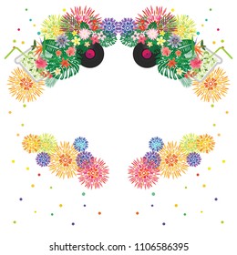 vector illustration for decorated page with symmetrical stylish seasonal symbols and free space for text