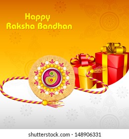 vector illustration of decorated rakhi with gift for Raksha Bandhan 