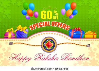 vector illustration of decorated rakhi with gift for Raksha Bandhan Sale